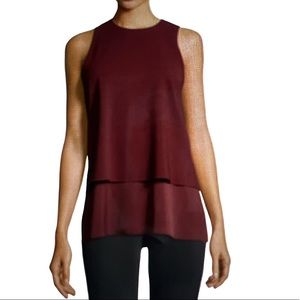 THEORY Women’s Anastaza Sleeveless Layered Top Burgundy Size Large